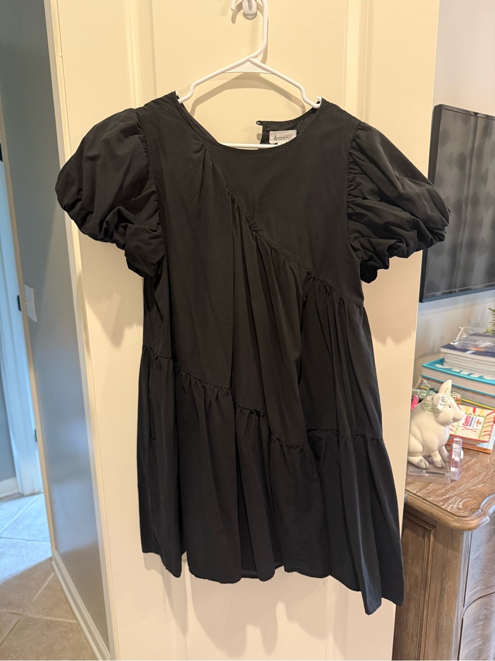 Black Puff-Sleeve Tiered Mini Dress